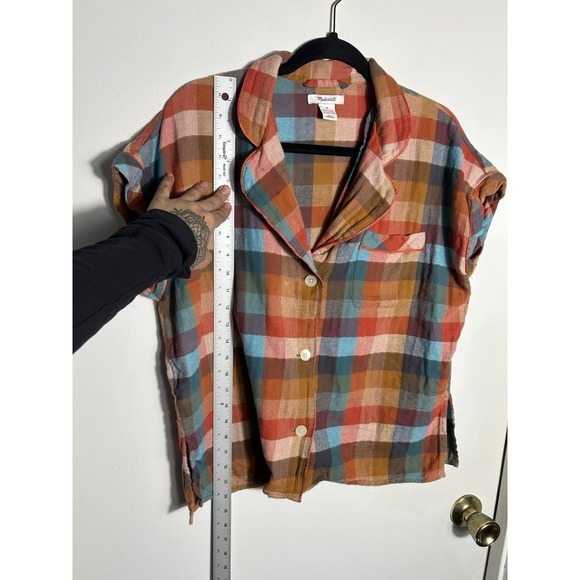 Madewell Plaid Flannel Pajama Top M Short Sleeve Button Up Multi Color Cotton - Picture 6 of 9